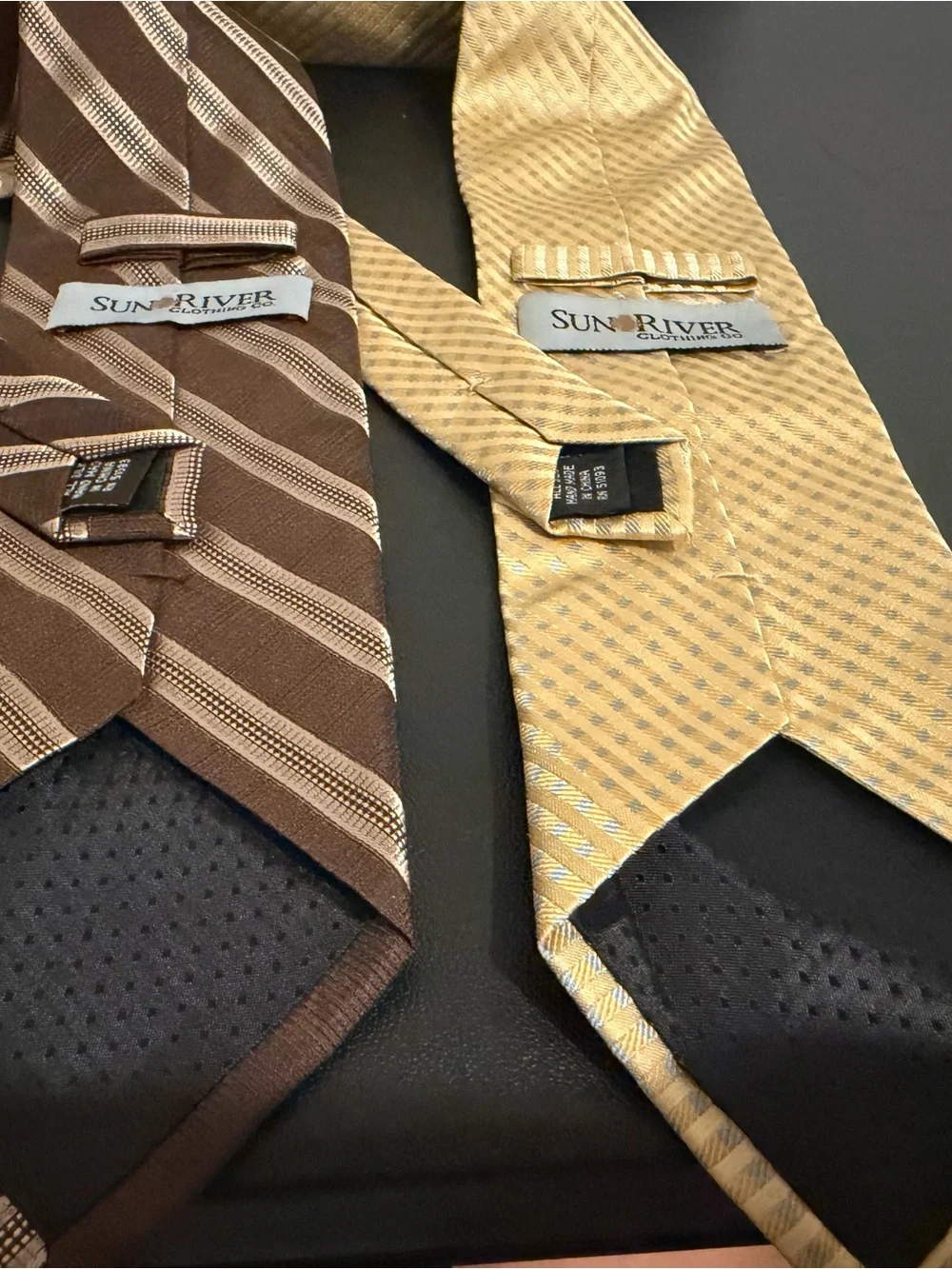 Sun river Brown and Gold Patterned Silk Tie Set